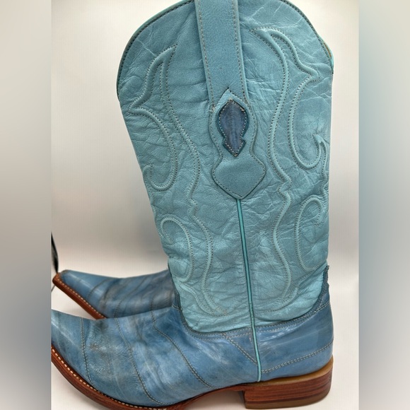 Vintage Los Altos Eel Skin Cowboy Boots Men’s Size 10.5 Blue Western Leather - Picture 10 of 17